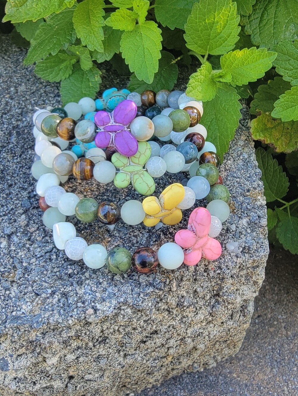 Handcrafted Multi-stone Wire Wrap Beaded Braceley, Turtles, Butterflies, Hearts